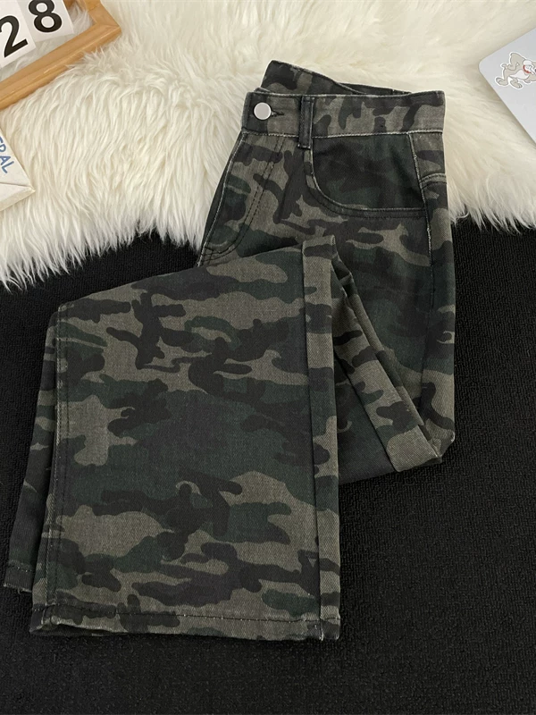 Quần jeans rằn ri phong cách retro Mỹ dành cho nam, quần dài ống đứng phong cách đường phố thời thượng, quần dài ống rộng giặt mài độc đáo.