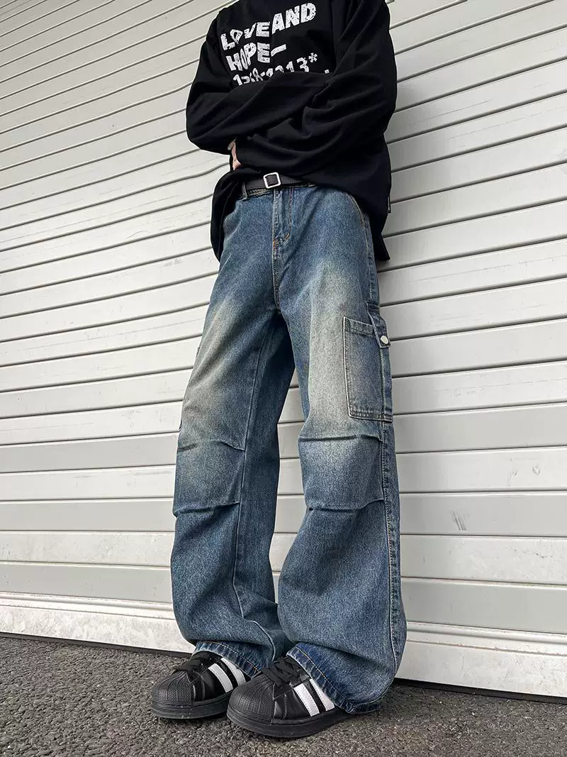 Quần jean công sở dành cho lính dù, kiểu Mỹ mới, quần xếp ly, quần ống rộng thời trang cho mùa thu đông.