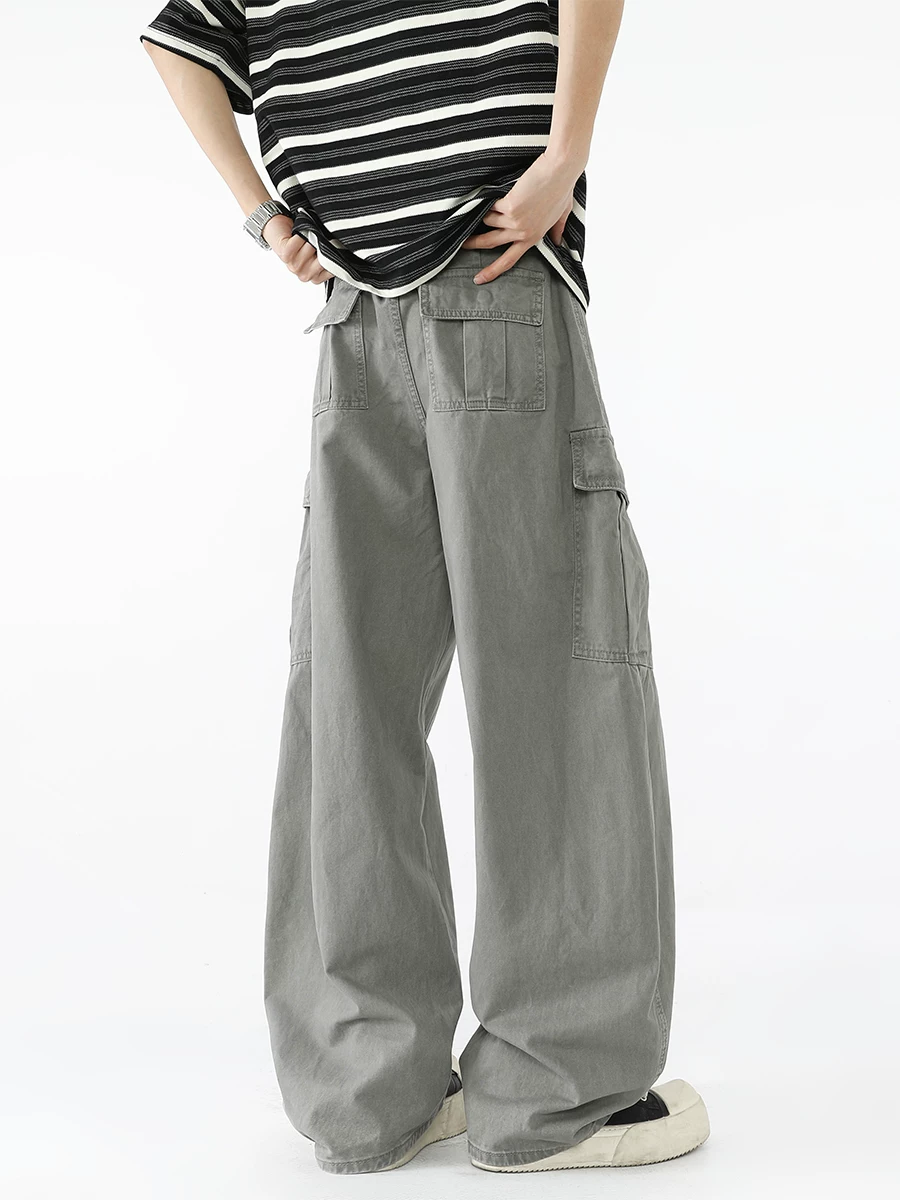 Quần dài nam chất liệu washed, kiểu dáng thời trang xuân thu, thiết kế thương hiệu, phong cách đường phố Mỹ rộng rãi, quần dài dáng cong oversized.