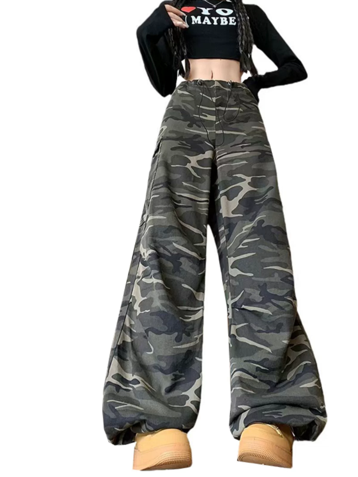 Quần jean rằn ri phong cách hip-hop kiểu Mỹ dành cho nam và nữ, quần công sở dáng rộng mùa xuân thu, quần dài ống rộng hợp thời trang.