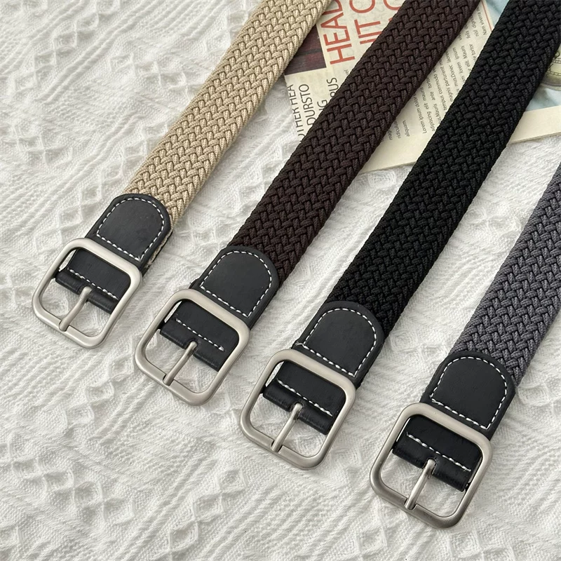 Thắt lưng phong cách Nhật Bản tối giản cổ điển, unisex, thắt lưng da dệt không lỗ, hợp thời trang trên Instagram, dây dài, thắt lưng khóa cài đa năng, phong cách thường ngày.