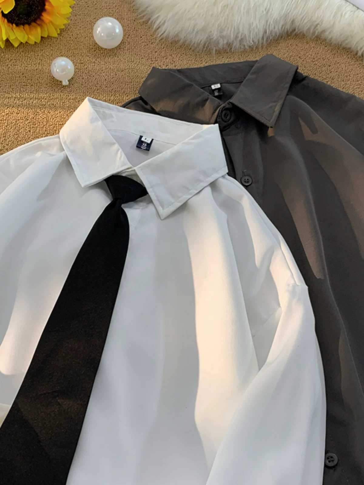 Áo sơ mi trắng trơn DK mùa xuân thu dành cho nam, áo sơ mi dài tay dáng rộng phong cách Nhật Bản, áo kiểu trẻ trung hợp thời trang.