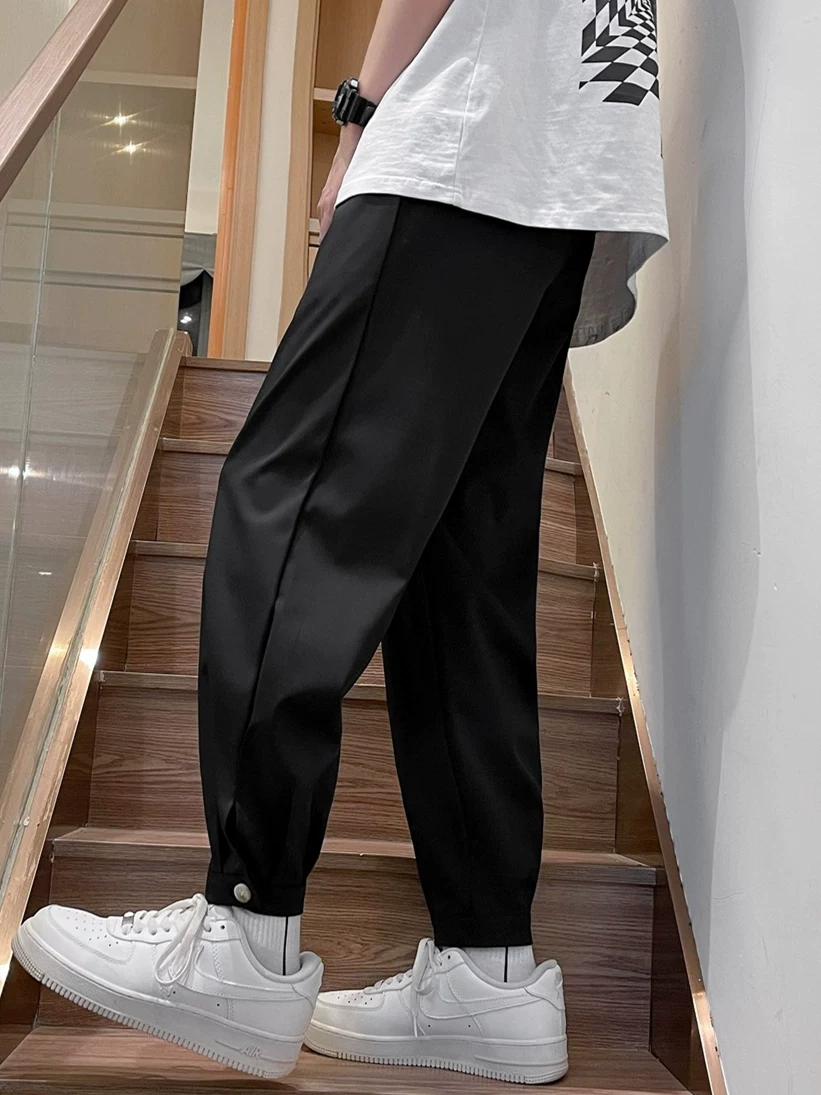 Quần lụa băng phong cách Hàn Quốc thời thượng, quần lửng rộng rãi, quần jogger nam mùa hè mỏng, đa năng, kiểu harem