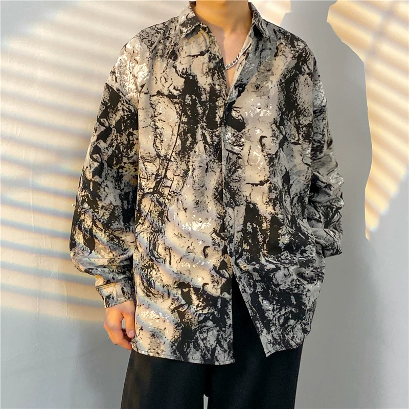 Áo sơ mi tie-dye cao cấp dành cho nam, áo sơ mi dài tay in họa tiết mùa hè phong cách thời thượng, kiểu dáng rộng rãi thoải mái.