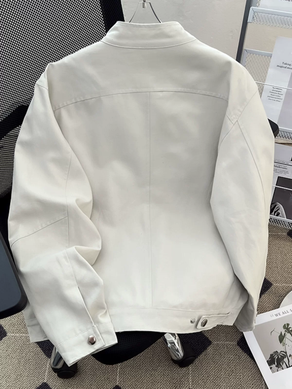 Áo khoác công sở cleanfit mùa xuân thu dành cho nam, áo khoác Harrington kiểu Mỹ cổ điển, áo cổ đứng dáng rộng, thương hiệu thời thượng.