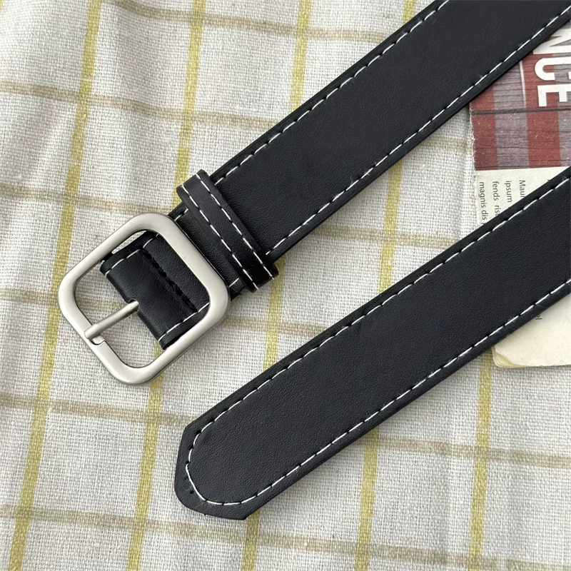 Thắt lưng da khóa cài màu đen dành cho nam, phong cách Hàn Quốc, thắt lưng đa năng thông thường, thắt lưng cặp đôi thời trang đơn giản nghệ thuật.