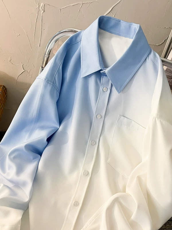 Áo sơ mi dài tay gradient dành cho nam, áo dáng rộng kiểu Hàn Quốc sành điệu mùa hè, áo chống nắng đa năng hợp thời trang.