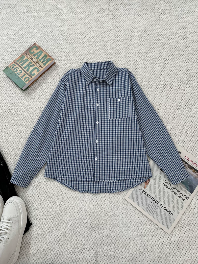 Áo sơ mi dài tay kẻ sọc kiểu Mỹ dành cho nam, áo khoác ngoài mùa xuân thu có ve áo, áo sơ mi và áo khoác cao cấp dáng rộng, thương hiệu thời thượng