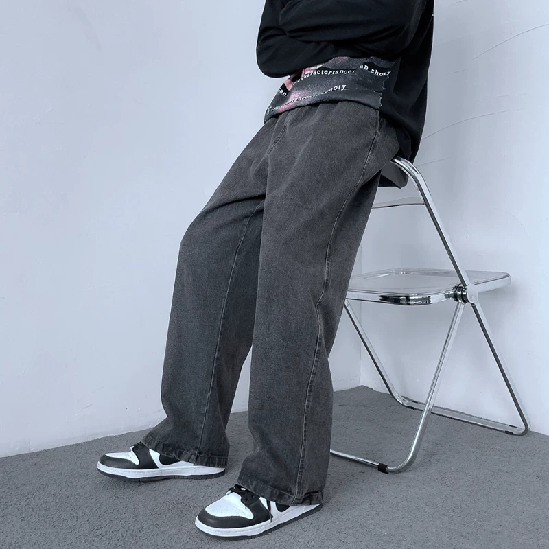 Quần jean nam màu xám khói, thương hiệu thời thượng, quần ống rộng, phong cách xuân thu mới, quần ống đứng dài chạm sàn phong cách retro kiểu Hồng Kông.