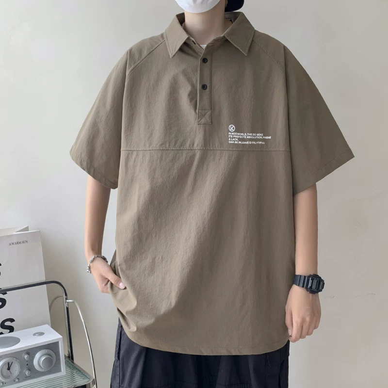 Áo thun ngắn tay phong cách retro Mỹ dành cho nam, áo polo công sở dáng rộng hợp thời trang mùa hè, áo thun tay lửng cá tính, thoải mái.