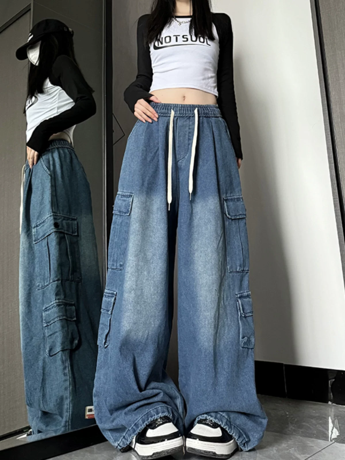 Quần jean công sở bền chắc, phong cách đường phố Mỹ, unisex, xu hướng xuân hè, dáng rộng, ống rộng, dài.