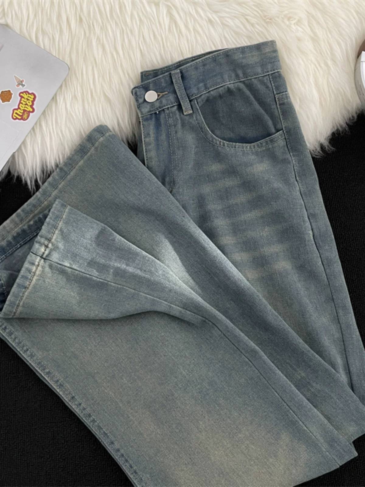 Quần jean nam kiểu dáng rách, phong cách retro Mỹ, quần casual mùa hè, kiểu dáng mỏng, thương hiệu thời thượng, dáng rộng, hơi loe.