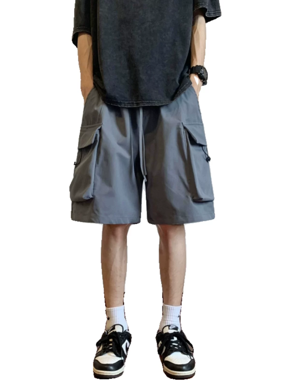 Quần short công sở mỏng mùa hè dành cho nam, quần nhiều túi rộng rãi, phong cách BF thời thượng, quần short năm điểm kiểu Mỹ phong cách Hồng Kông.