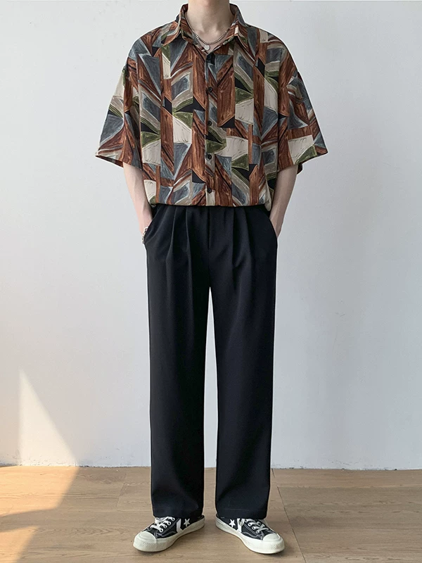 Áo sơ mi ngắn tay in họa tiết graffiti mùa hè dành cho nam, áo dáng rộng đa năng, áo sơ mi thường ngày hợp thời trang phong cách Hàn Quốc