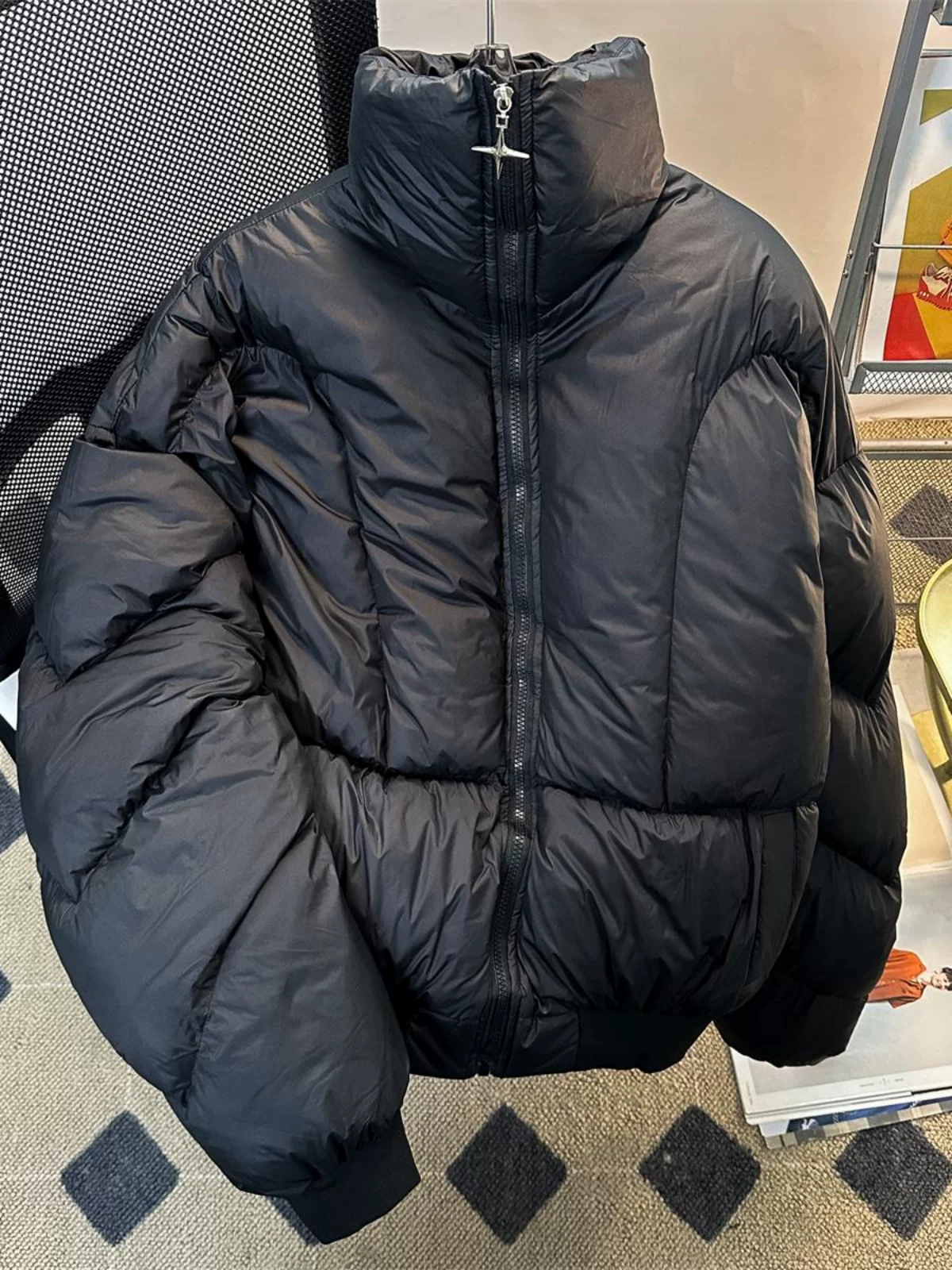 Áo khoác phao dày dặn thời trang dành cho nam, phong cách đường phố Mỹ sành điệu, áo khoác cotton đôi, áo khoác phao cổ đứng mùa đông.