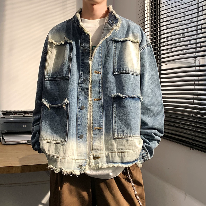 Áo khoác denim rách thời trang nam, thương hiệu BF trendy, thiết kế rộng rãi, áo khoác sành điệu cho mùa xuân thu, áo khoác ngoài phong cách Mỹ cá tính, thoải mái.