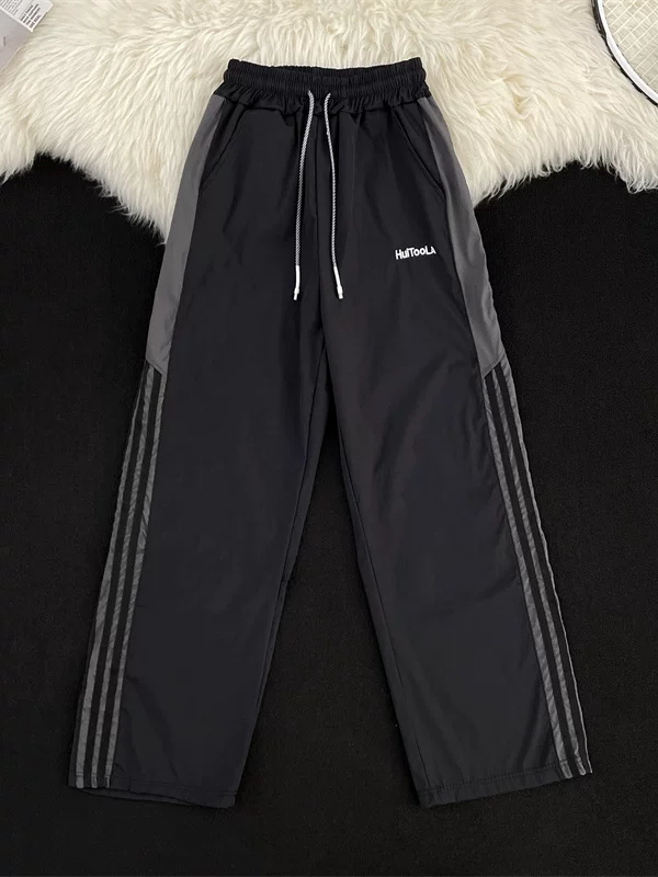 Quần nam phối màu chắp vá, quần thể thao nhanh khô kiểu Mỹ mỏng mùa hè, quần jogger ống rộng dáng thẳng thời trang.