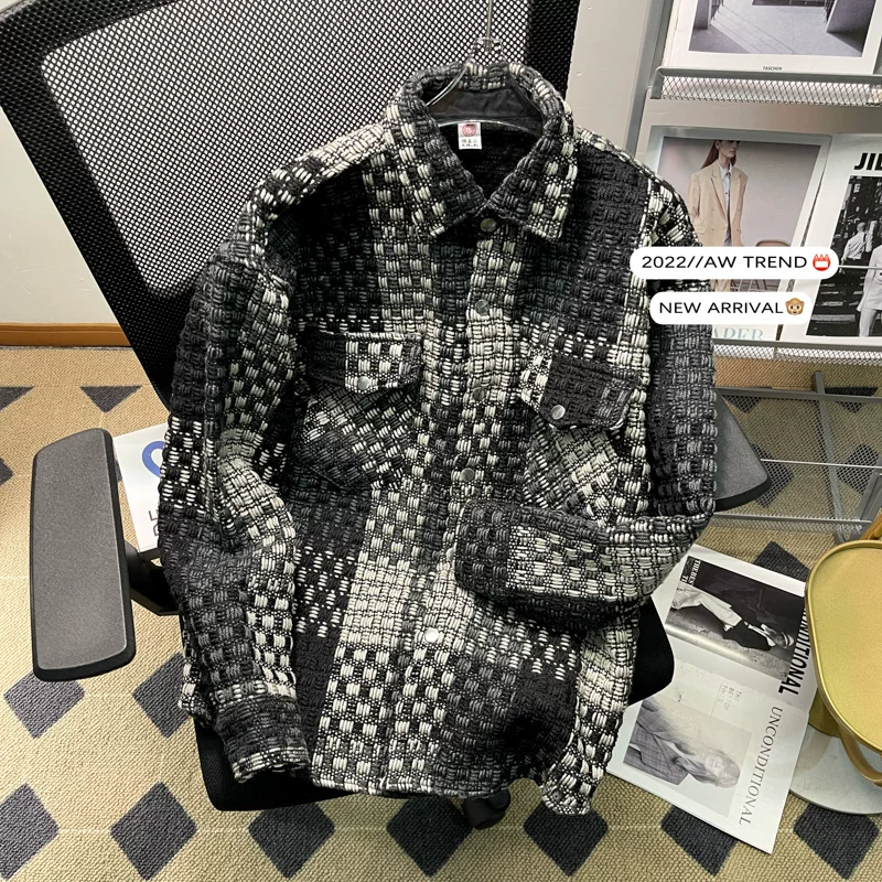 Áo khoác kiểu Chanel cho mùa xuân thu, phiên bản Hàn Quốc cao cấp, áo khoác đôi cá tính và sành điệu, áo khoác dệt kẻ caro thời thượng dành cho nam.