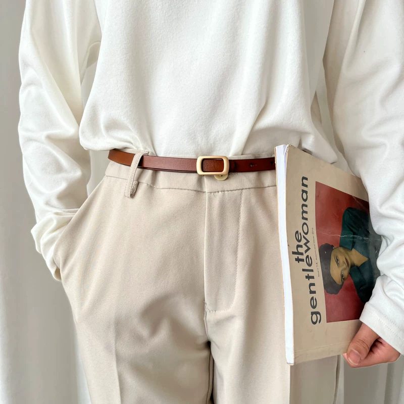 Thắt lưng da mỏng phong cách cổ điển Hồng Kông unisex đa năng thắt lưng mở rộng phiên bản Hàn Quốc hợp thời trang đơn giản trẻ trung thắt lưng quần thường ngày