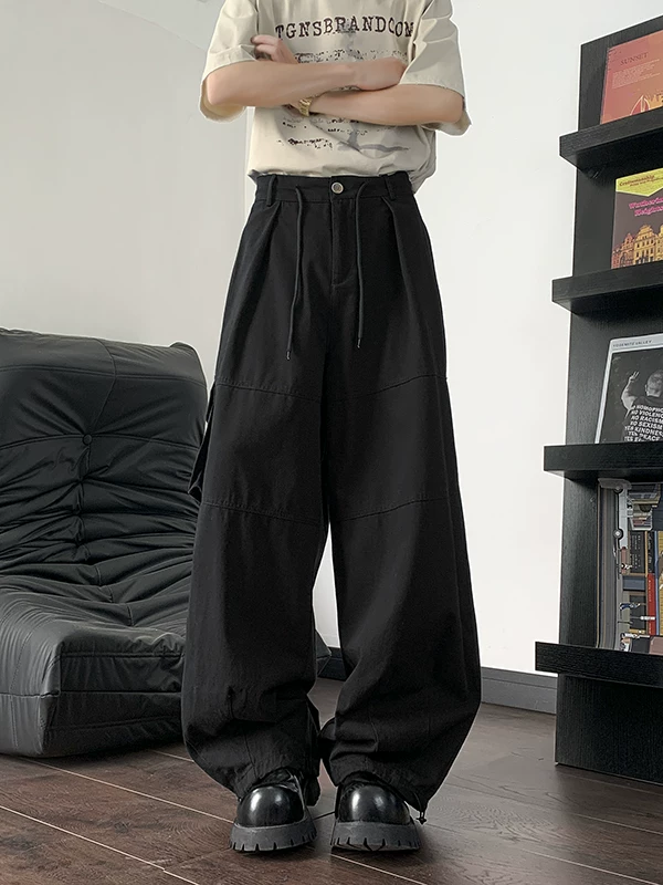 Quần cargo túi lớn phong cách retro Mỹ dành cho nam, quần jean ống rộng dáng thẳng thương hiệu thời thượng, quần dài đến sàn lưng thun co giãn đa năng mùa hè.