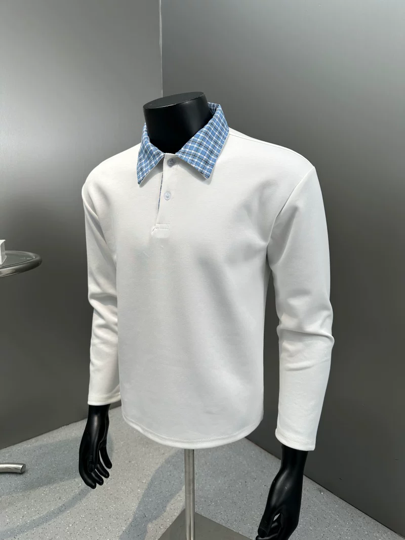 Áo sơ mi Polo dài tay kẻ sọc chắp vá dành cho nam, áo dáng rộng hợp thời trang mùa xuân thu, áo nỉ thường ngày phong cách Mỹ.