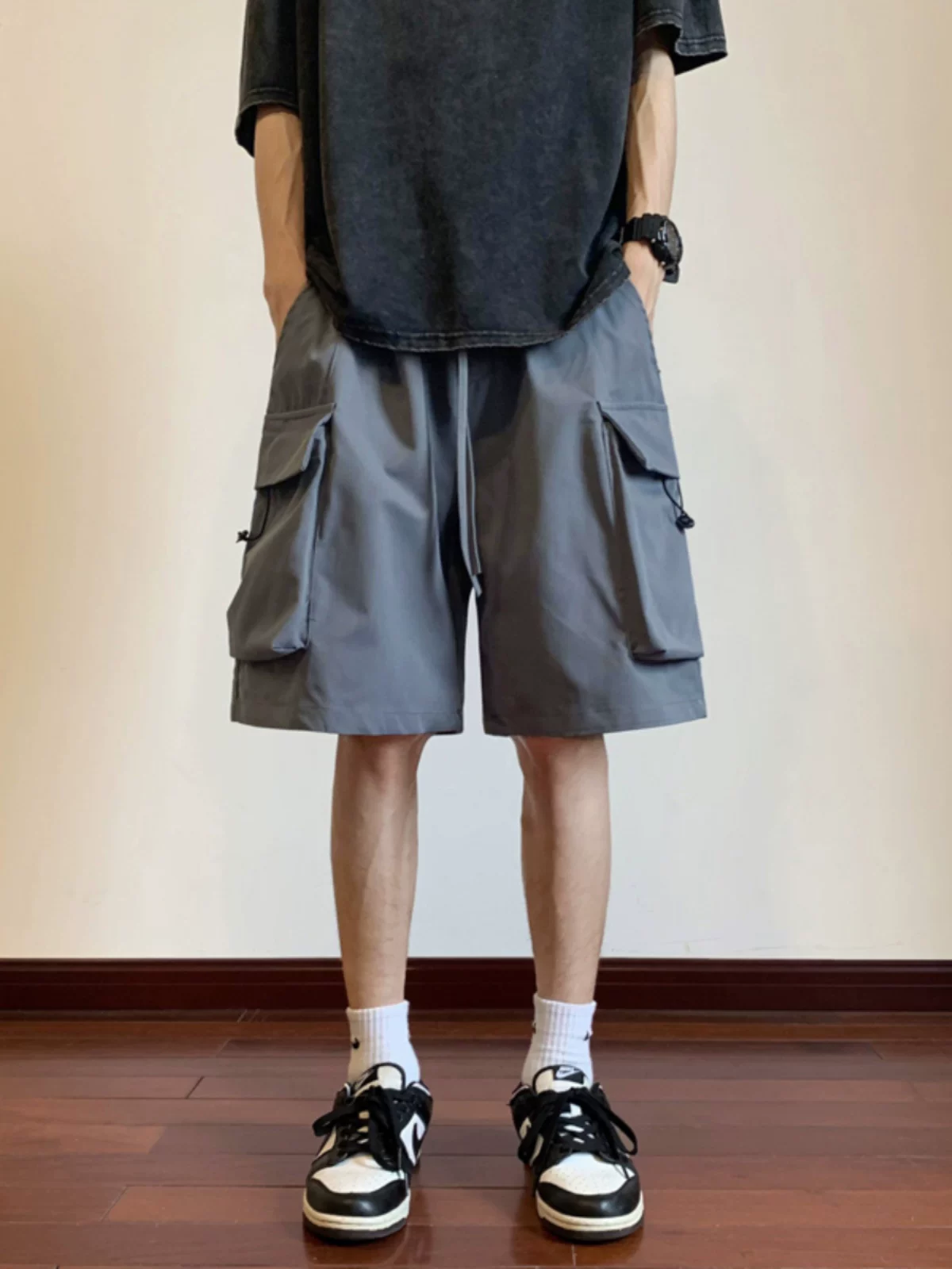 Quần short công sở mỏng mùa hè dành cho nam, quần nhiều túi rộng rãi, phong cách BF thời thượng, quần short năm điểm kiểu Mỹ phong cách Hồng Kông.