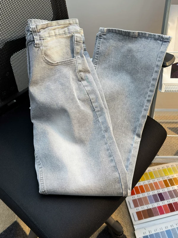 Quần jeans màu xám khói đã qua xử lý giặt mềm dành cho nam, phong cách Mỹ, thương hiệu thời thượng, quần ống rộng dáng thẳng, quần ống loe rộng thoải mái, cá tính.