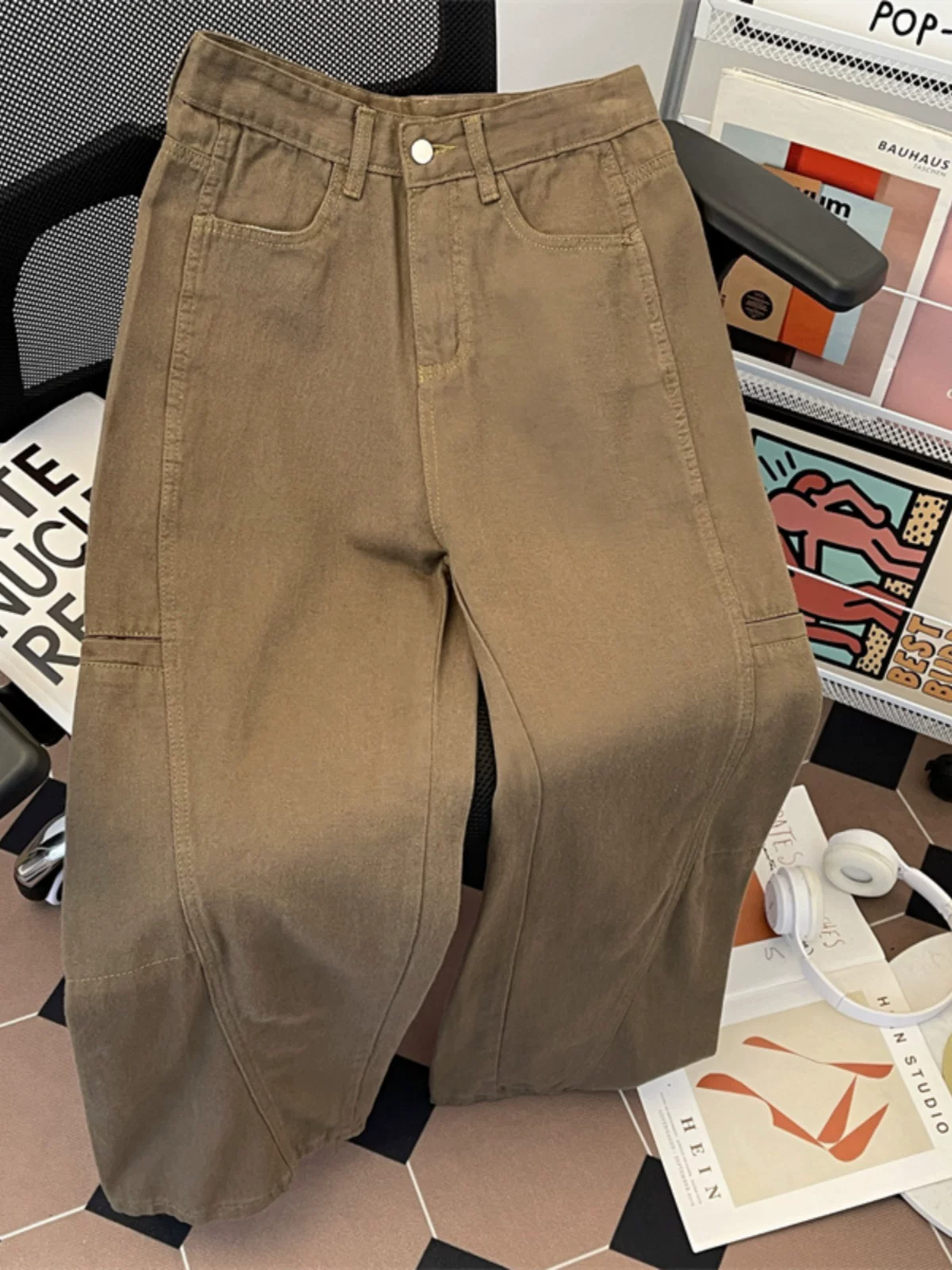 Quần jean công sở phong cách vintage dành cho nam, quần cleanfit kiểu Mỹ hợp thời trang, quần dài ống rộng thoải mái cho mùa thu đông.