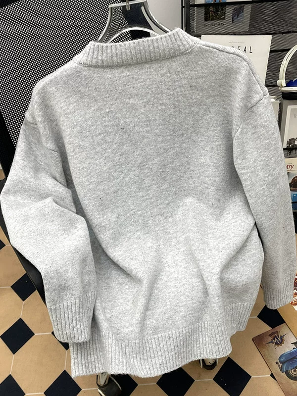 Áo len cardigan thời trang dành cho nam, kiểu Mỹ cổ điển mùa đông, áo dệt kim cổ tròn đa năng, phong cách lười biếng, áo khoác dày dặn, kiểu dáng thường ngày.