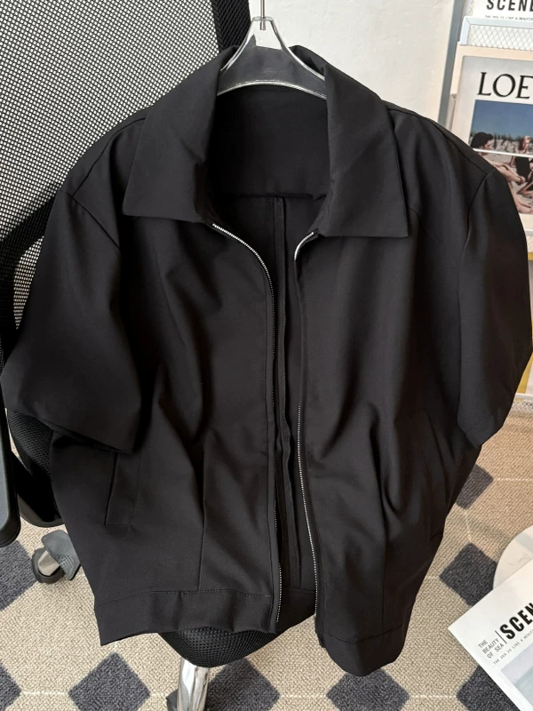 Áo sơ mi ngắn tay có khóa kéo đôi cho bé trai, áo sơ mi nửa tay dáng rộng thương hiệu hợp thời trang mùa hè, áo khoác ngắn cao cấp phong cách Mỹ