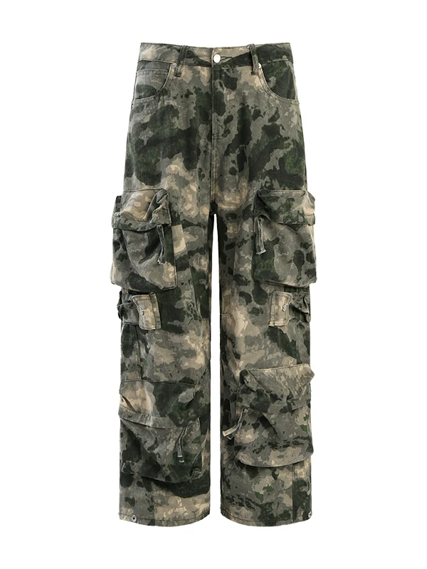 Quần công sở rằn ri kiểu Mỹ dành cho nam, quần ống cong cleanfit mùa xuân thu, quần dài ống rộng nhiều túi thương hiệu thời thượng.