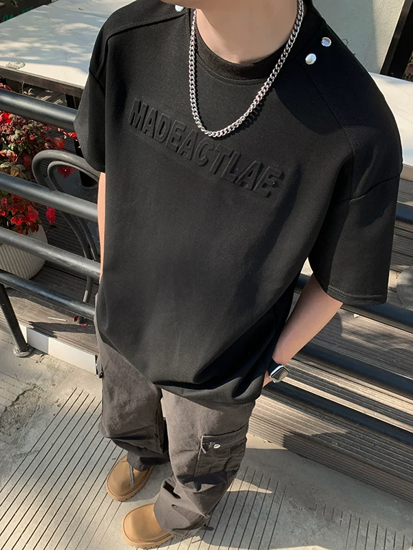 Áo thun nam tay ngắn in nổi 3D, áo thun tay lửng kiểu Mỹ retro, áo đôi thời trang mùa hè