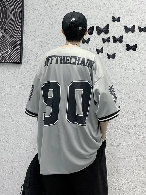 Áo thun cardigan ngắn tay mùa hè dành cho nam, áo bóng chày cổ điển phong cách Hồng Kông, áo thun năm tay dáng rộng hợp thời trang của thương hiệu thời thượng.