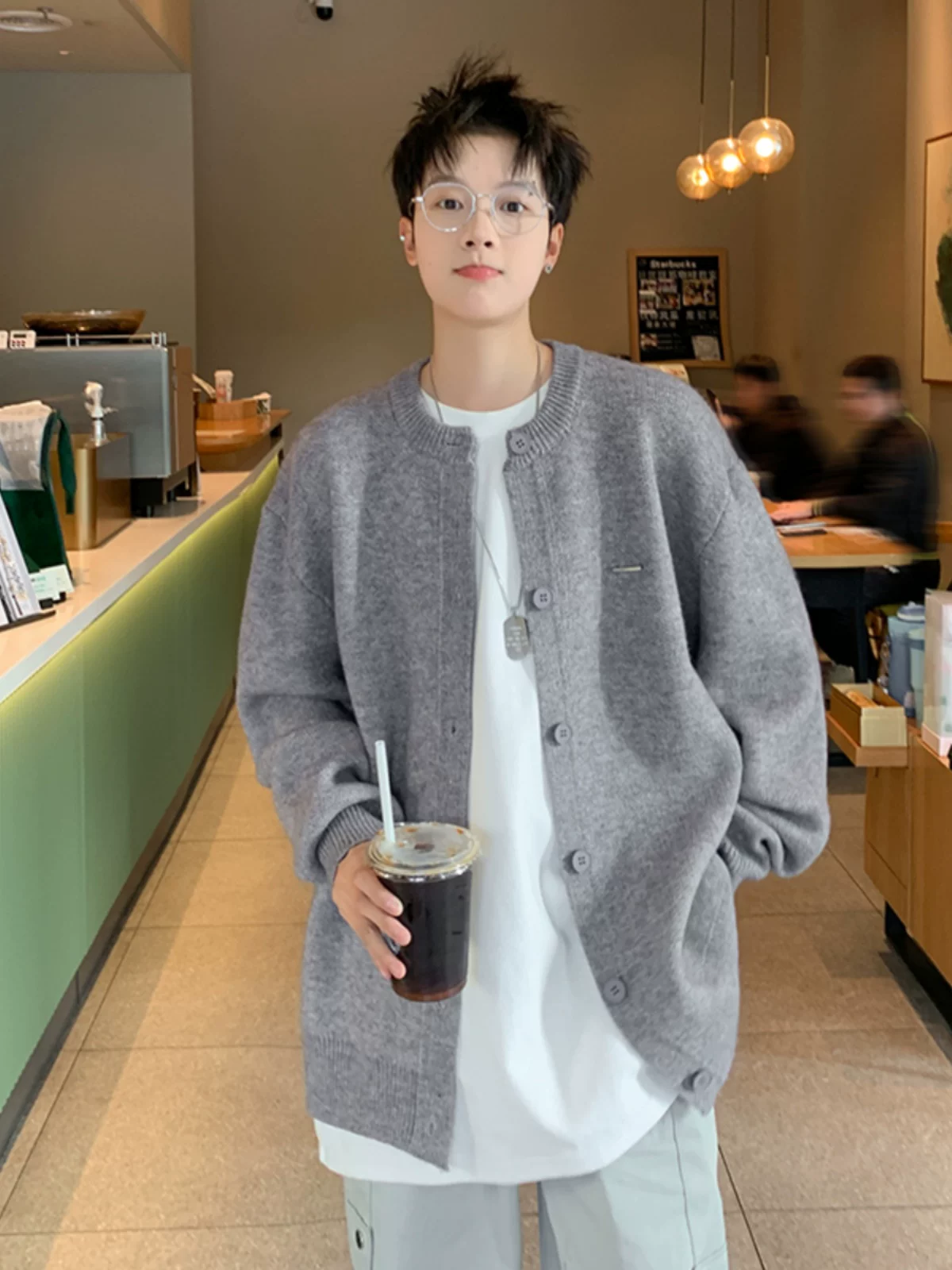Áo len cardigan cao cấp dành cho nam, áo dệt kim kiểu dáng gọn gàng hợp thời trang, áo khoác dáng rộng phong cách lười biếng kiểu Mỹ cho mùa thu đông.