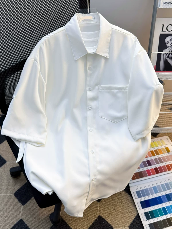 Áo sơ mi lụa mỏng mùa hè nam tay ngắn phong cách Nhật Bản đơn giản giản dị hàng đầu thanh niên dáng rộng hợp thời trang thương hiệu áo sơ mi nửa tay