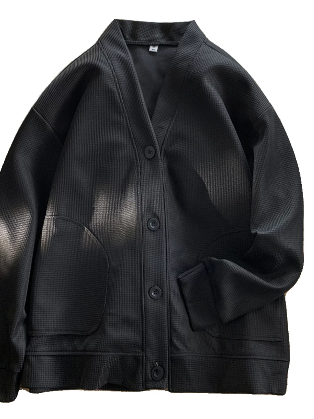 Áo khoác cardigan dệt kim waffle dành cho nam, áo khoác đa năng phong cách thời trang xuân thu, áo khoác học sinh chất liệu dày dặn, kiểu dáng rộng rãi, mát mẻ.