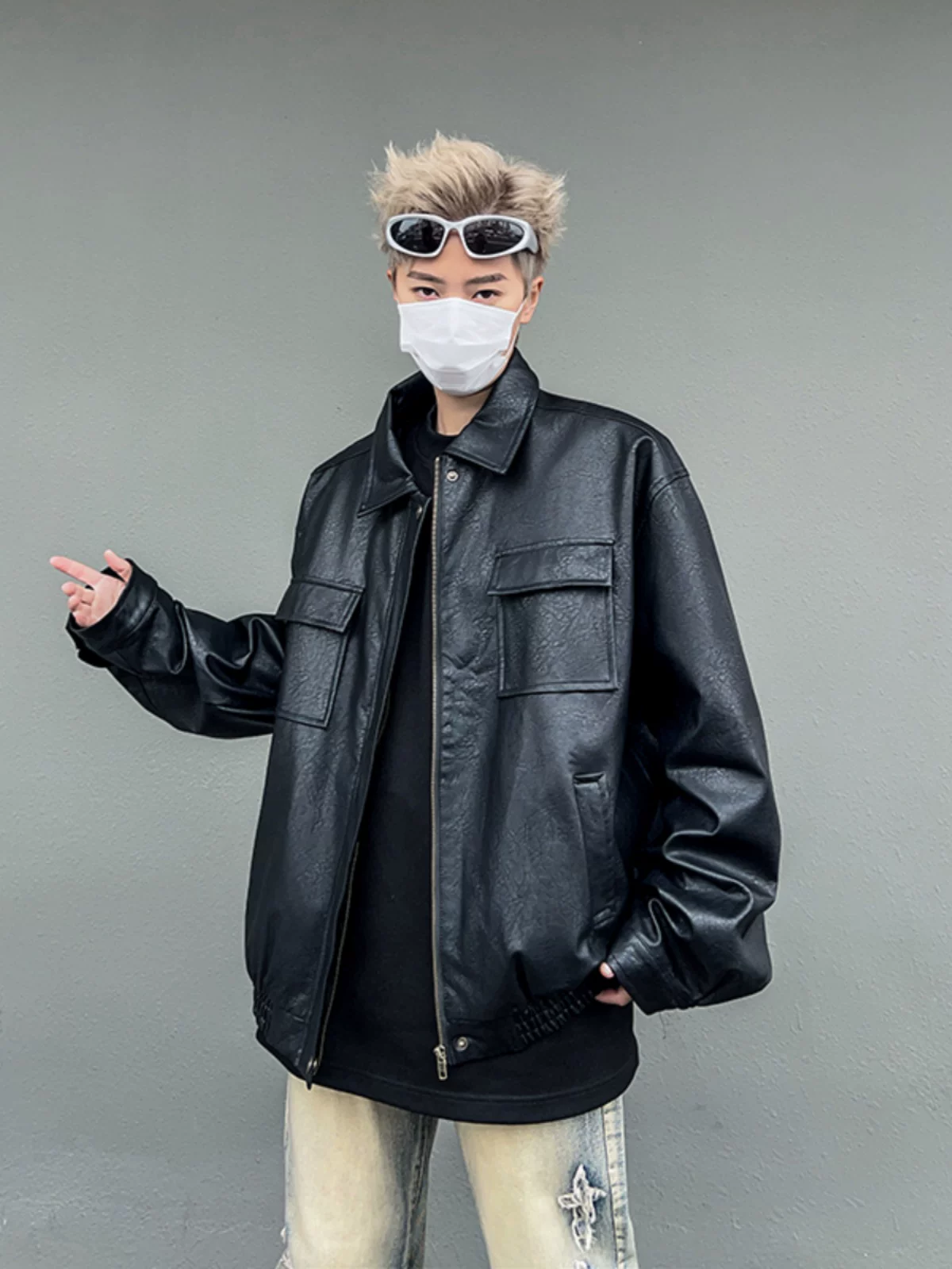 Áo khoác da PU dáng rộng mùa xuân thu dành cho nam, áo khoác da xe máy cổ điển, thương hiệu thời thượng, áo khoác ngoài cá tính cho cặp đôi.