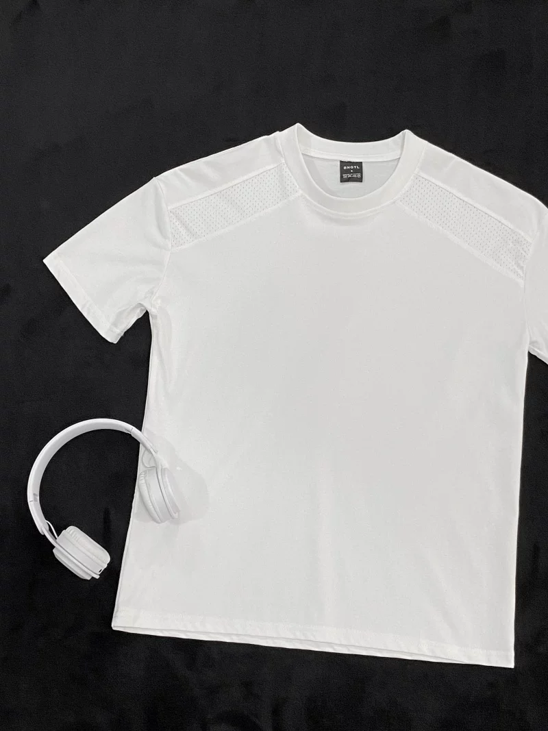 Áo thun ngắn tay kiểu Mỹ dành cho nam và nữ, áo lưới phối vải thoáng khí mùa hè, áo thun cơ bản dáng rộng thời trang dành cho cặp đôi.