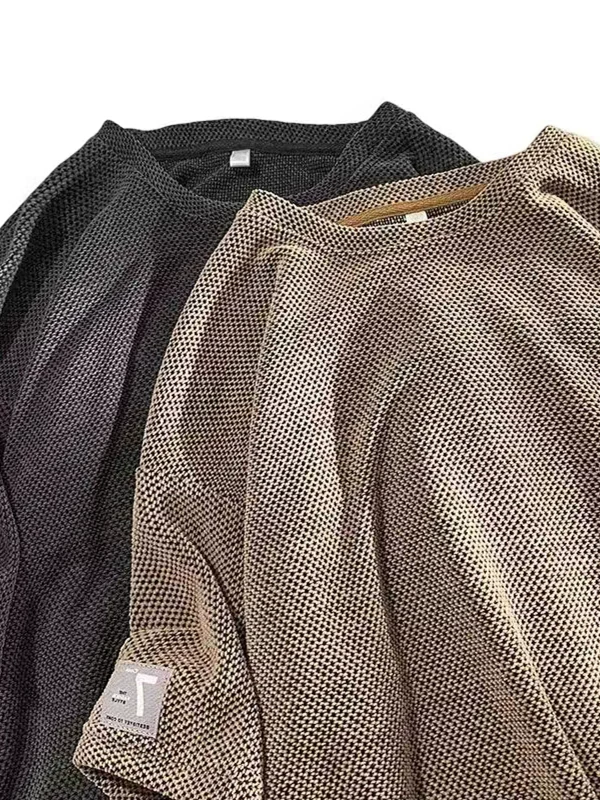 Áo thun tay ngắn kiểu waffle Mỹ dành cho nam, áo thun mùa hè rộng rãi chất liệu dày dặn tay lửng, áo thun cặp đôi thời trang đa năng.