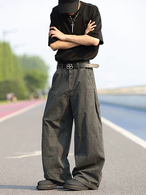 Quần jean denim nam chất liệu dày dặn, kiểu dáng mỏng mùa hè, thương hiệu thời thượng, ống đứng rộng rãi, giặt mài tạo hiệu ứng cũ, dài chạm đất.