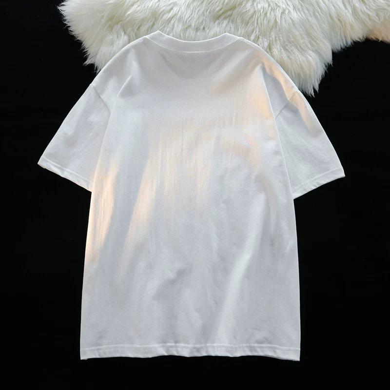 Áo thun ngắn tay cotton nguyên chất mùa hè dành cho nam, áo in họa tiết dáng rộng hợp thời trang phong cách Hồng Kông, áo thun nửa tay đa năng dành cho cặp đôi sinh viên
