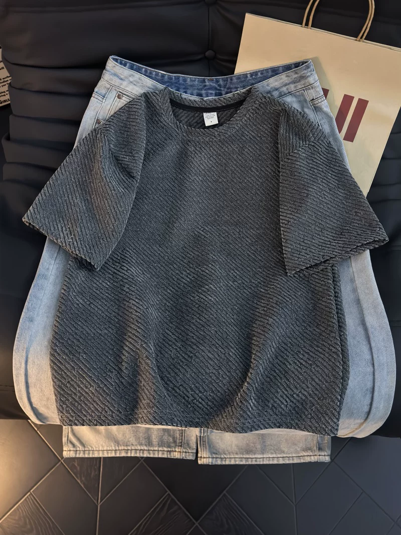 Áo thun nam tay ngắn kiểu Mỹ, áo thun cổ tròn dáng rộng mùa hè, thương hiệu thời thượng, cảm giác đơn giản và cao cấp.