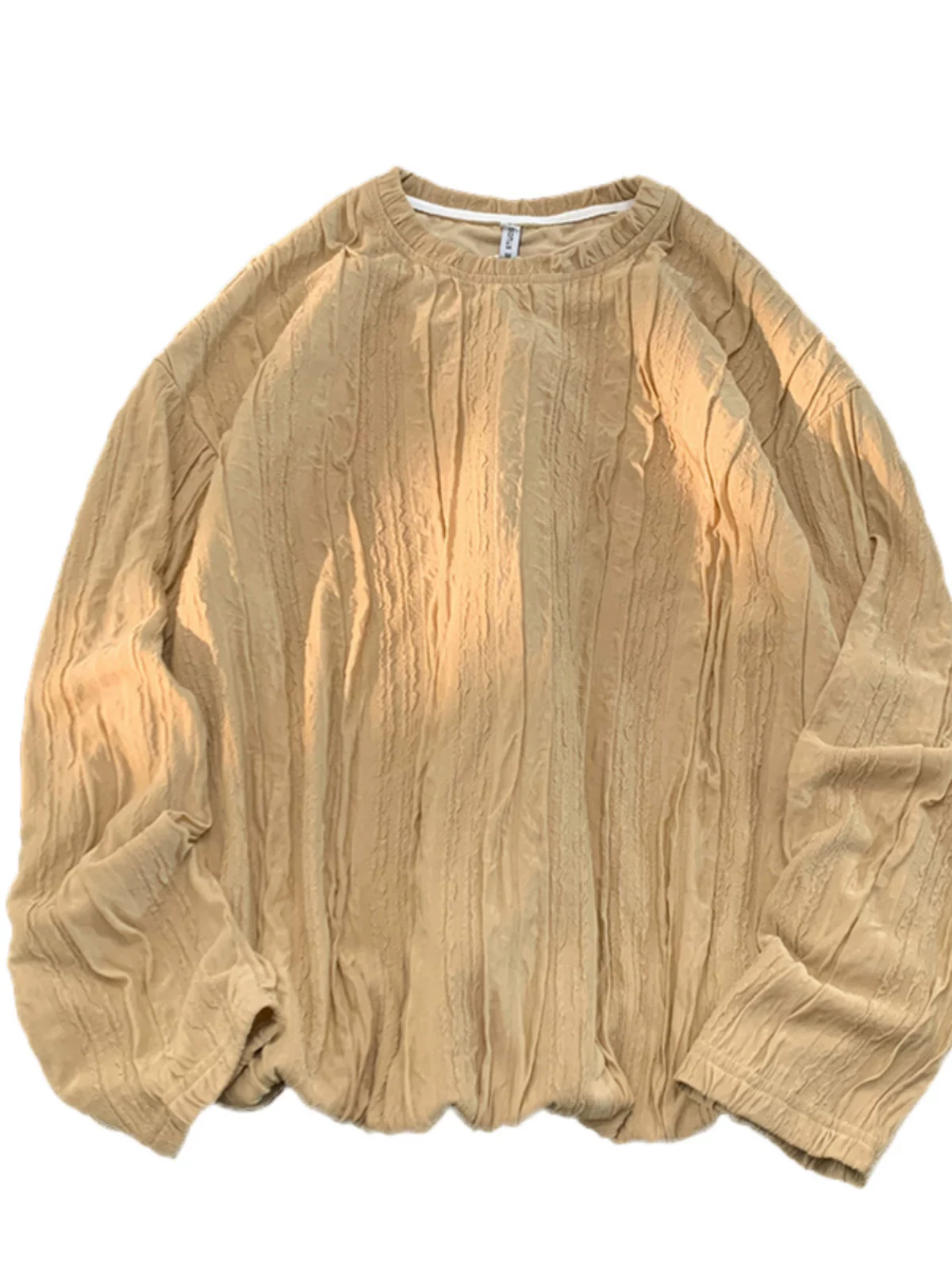 Áo thun nam tay dài thiết kế xếp ly, áo thun cơ bản thời trang xuân thu, kiểu dáng rộng rãi thoải mái phong cách Hàn Quốc