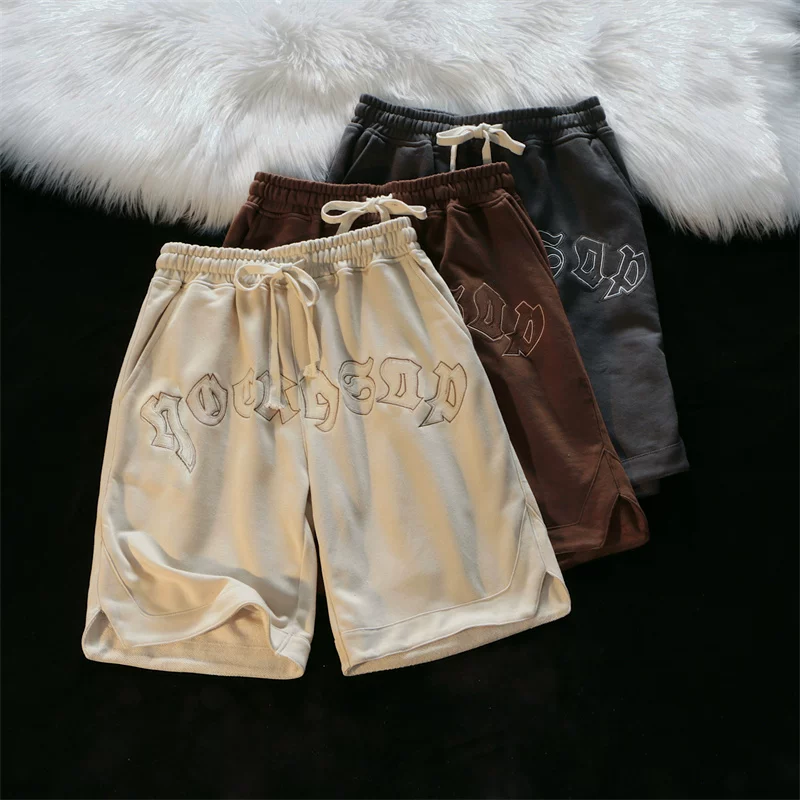 Quần short bóng rổ thêu họa tiết retro của Mỹ dành cho nam, quần thể thao mỏng rộng rãi mùa hè, quần short năm điểm thương hiệu thời trang đường phố cao cấp.
