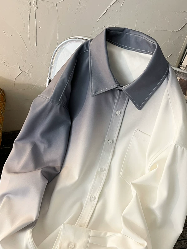 Áo sơ mi dài tay gradient dành cho nam, áo dáng rộng kiểu Hàn Quốc sành điệu mùa hè, áo chống nắng đa năng hợp thời trang.