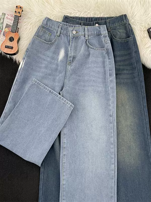 Quần jean nam bán co giãn dành cho mùa xuân thu, quần dài kiểu Mỹ vintage, quần dài ống rộng dáng rộng thời trang đa năng.