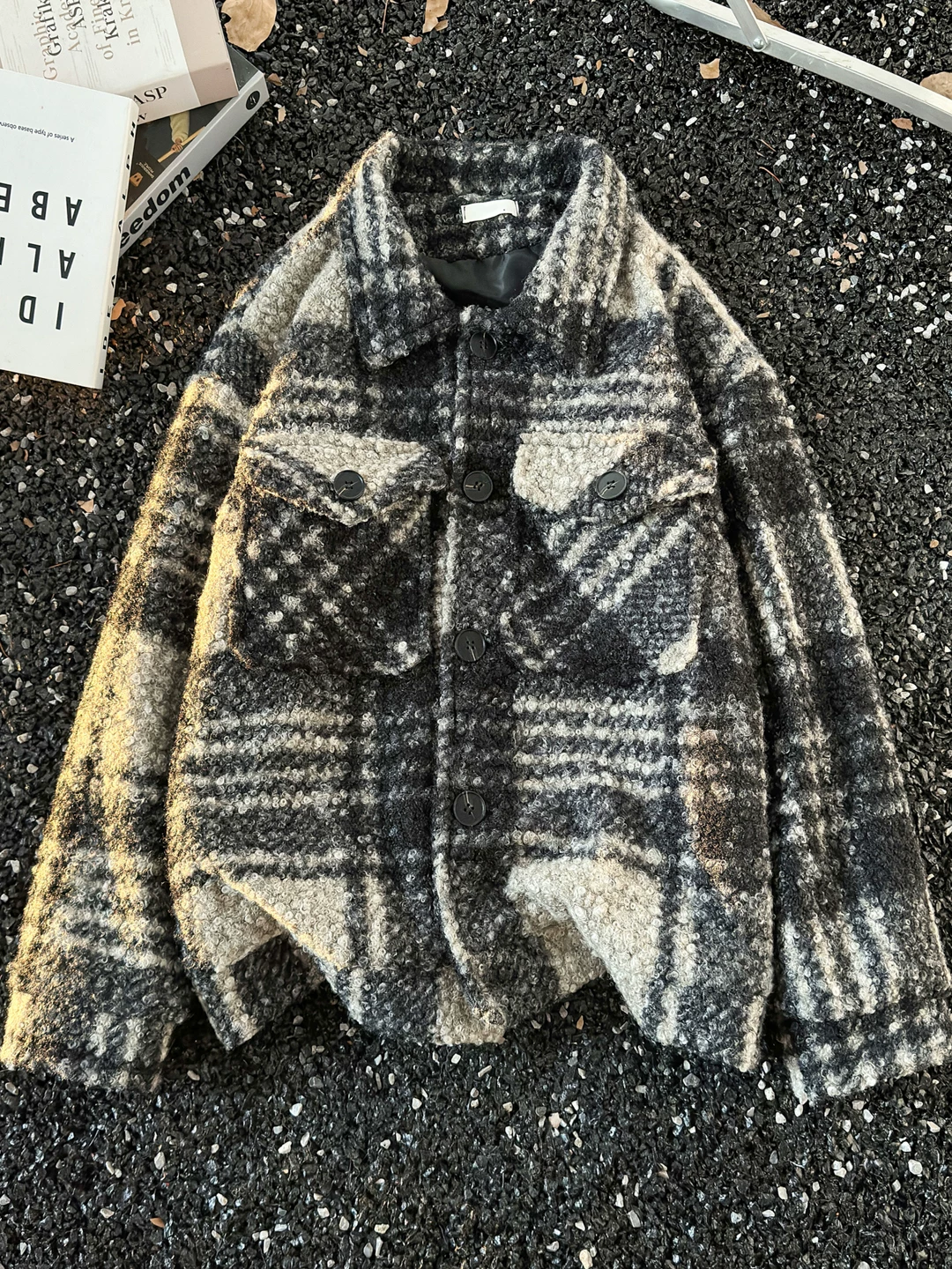 Áo khoác len kiểu Chanel dành cho nam, áo khoác kẻ sọc kiểu Mỹ mùa thu đông, phong cách Mỹ cao cấp, áo khoác dày dặn và ấm áp.