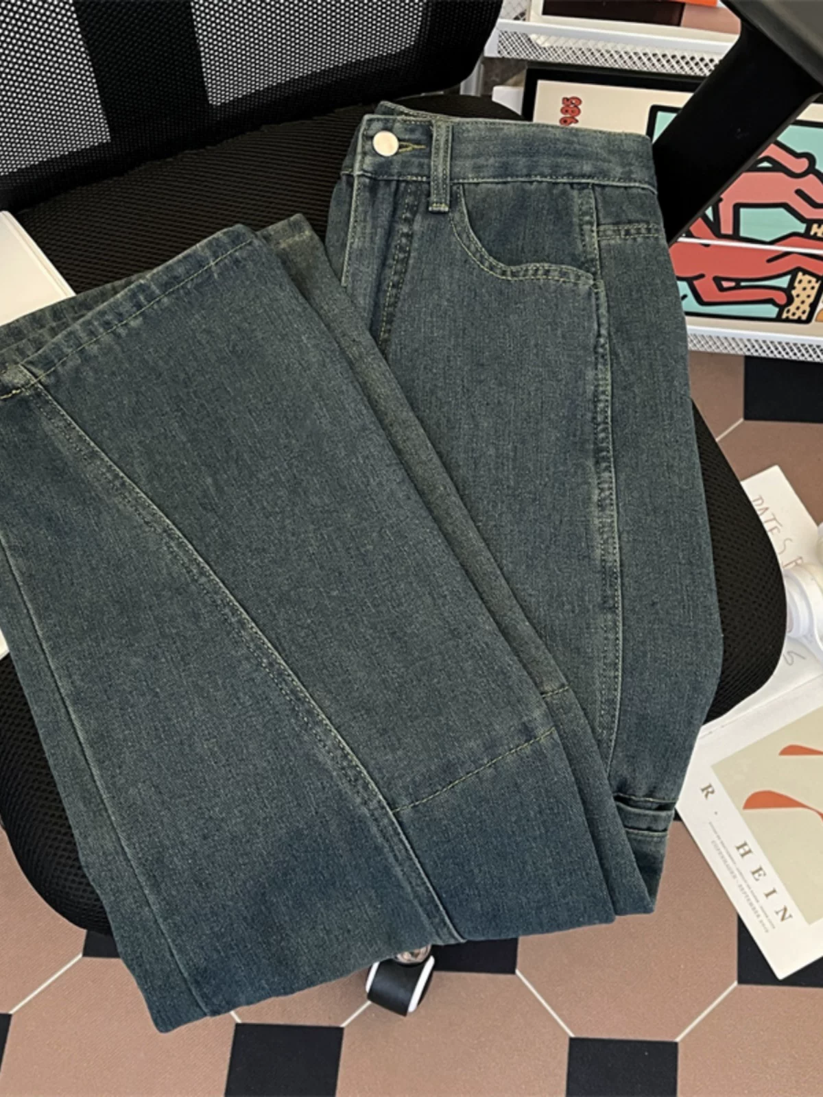 Quần jean công sở phong cách vintage dành cho nam, quần cleanfit kiểu Mỹ hợp thời trang, quần dài ống rộng thoải mái cho mùa thu đông.