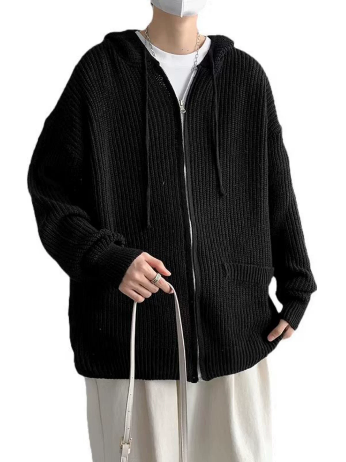 Áo len cardigan phong cách lười biếng dành cho nam, áo len có mũ rộng rãi, áo khoác cặp đôi phong cách retro Nhật Bản hợp thời trang mùa xuân thu.