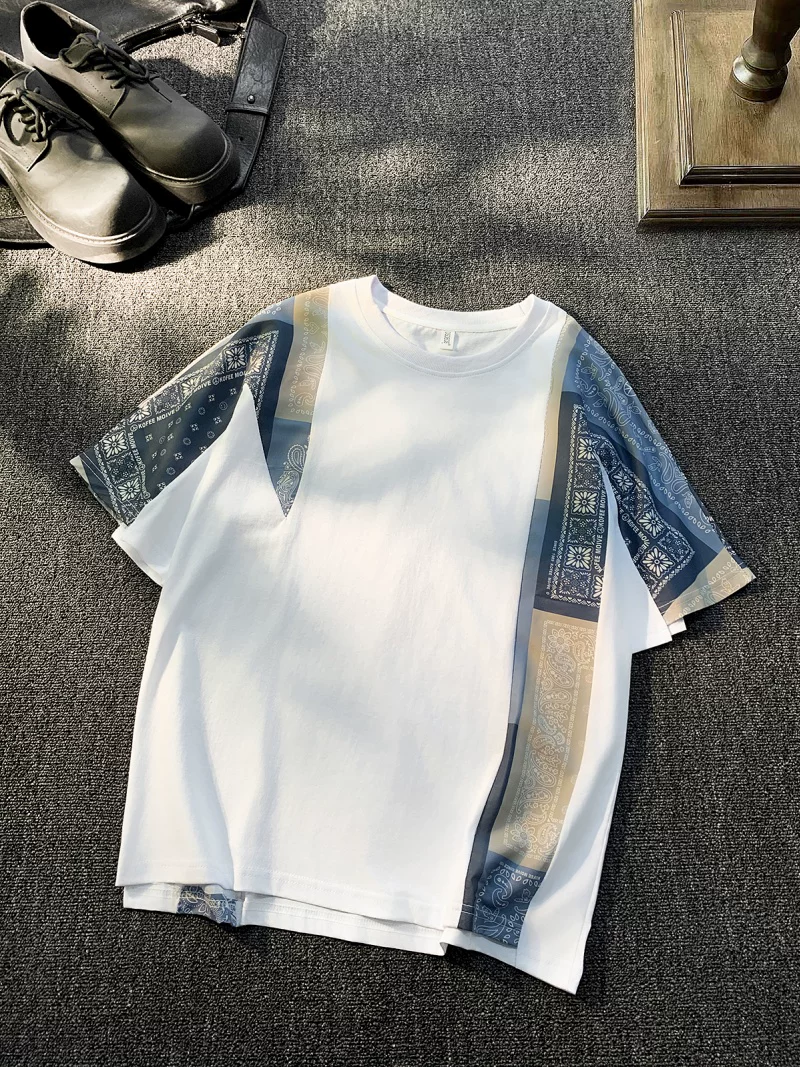 Áo thun ngắn tay kiểu Mỹ dành cho nam và nữ, kiểu dáng rộng rãi hợp thời trang với thiết kế phối màu, áo thun cơ bản đa năng mặc thường ngày mùa hè.